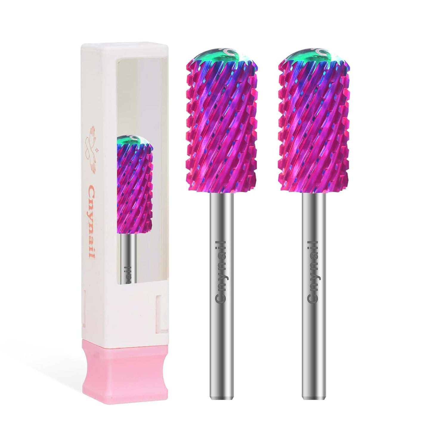 3/32" 2PCS Large Barrel Smooth Round Top Tungsten Carbide Nail Drill Bit Safety Bit for Gel & Acrylic Removal, 2-Way Rotating Efile Tip, Salon Electric File Accessory (XXC Grit, Purple)