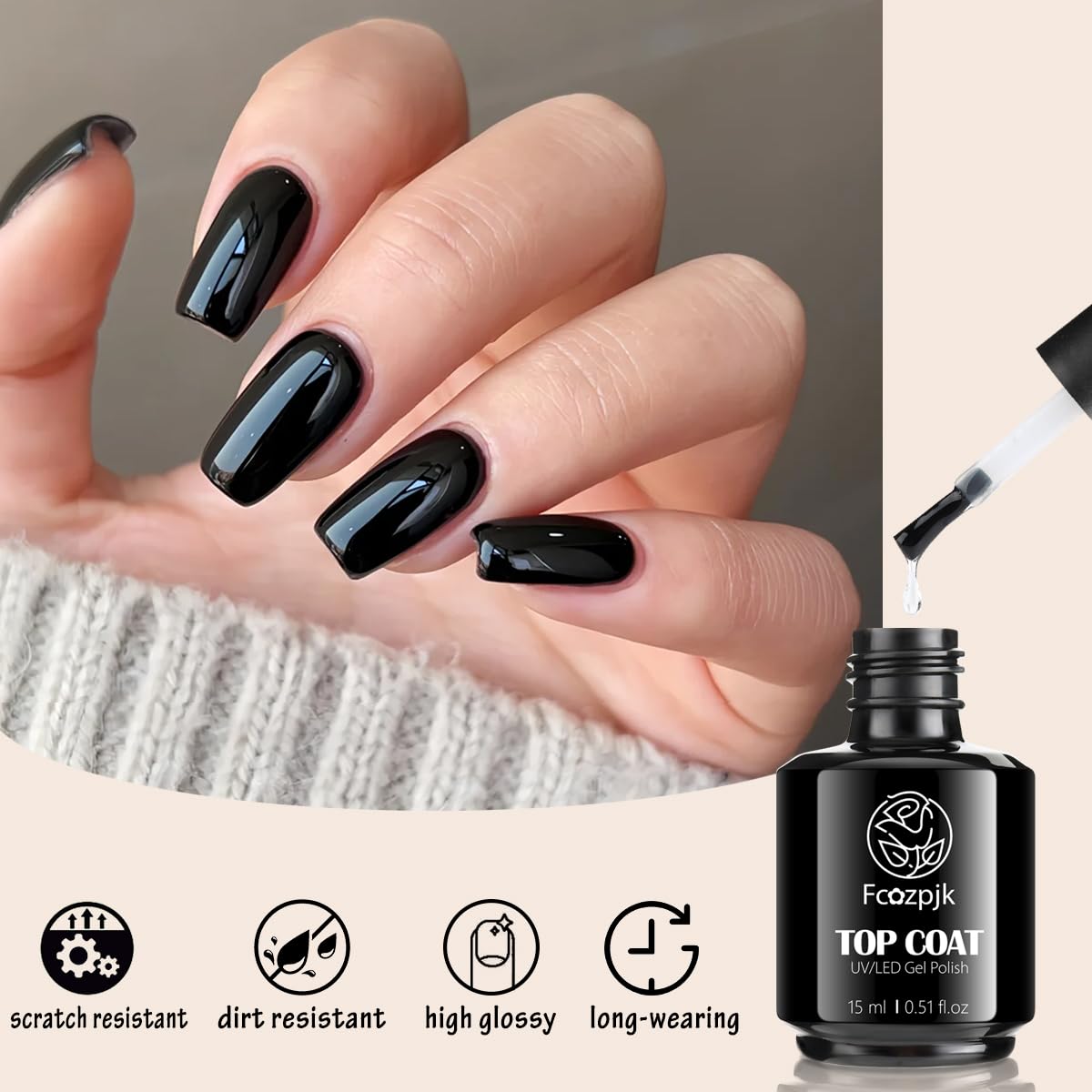 Gel Top Coat, 2Pcs 15ml No Wipe Top Coat and Base Set Glossy Finish Shiny Top Nail Polish Soak Off Clear Base Gel Manicure Art Supplies