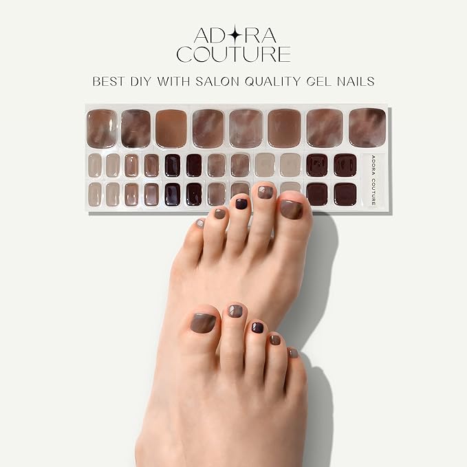 Semi Cured Gel Nail Strips - 32 pcs Gel Pedicure Stickers, Easy to Apply & Remove Toenail Stickers, Salon Quality at Home & Long Lasting - UV Nail Lamp Required - Dark Marble P