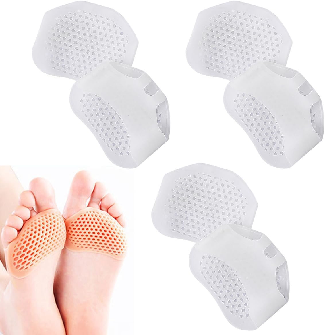 3 Pack Metatarsal Pads for Women and Men, Gel Toe Pads Cushions Forefoot Insoles, Ball of Foot Protect Mortons Neuroma Callus Foot Pain Relief Bunion Silicone Inserts (White, One Size fit All)