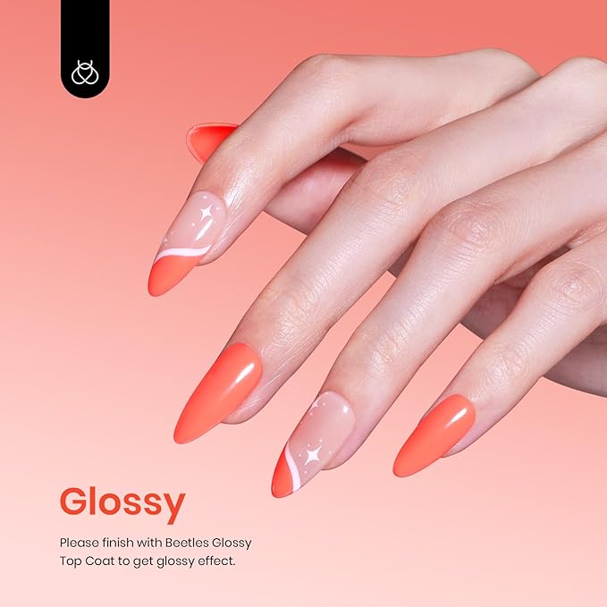 Beetles Peach Gel Nail Polish Carly Coral Orange Color Soak Off UV LED Nail Lamp Gel Polish 15 ml Each-Summer Nail Art DIY Manicure Gift for Women Girls