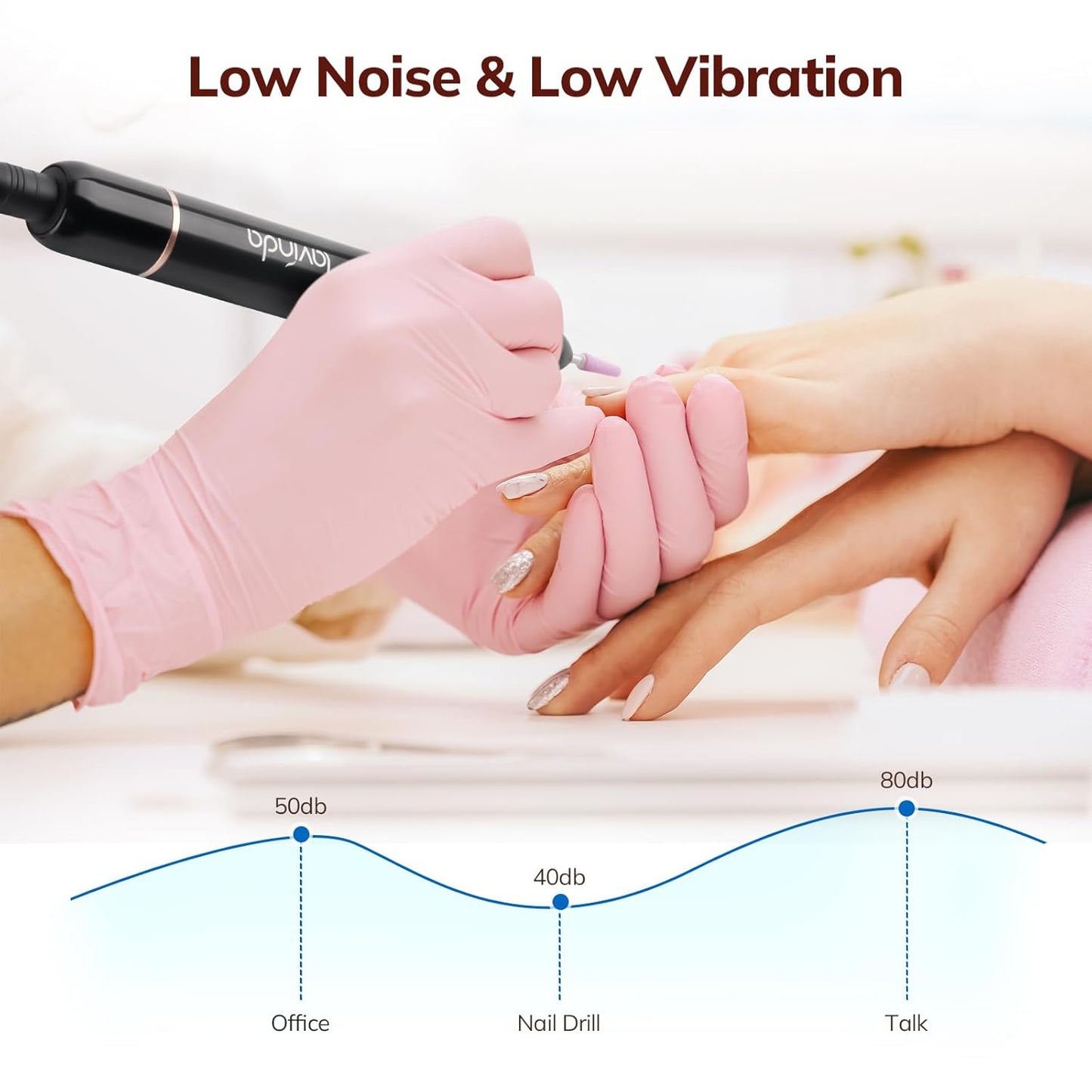 Lavinda 35000RPM Electric Nail Drill, Cordless Nail Drill Machine Portable Rechargeable Nail Efile for Acrylic Gel Nails, Manicure Pedicure Polishing Shaping Tool for Salon Home Use-Cherry Print