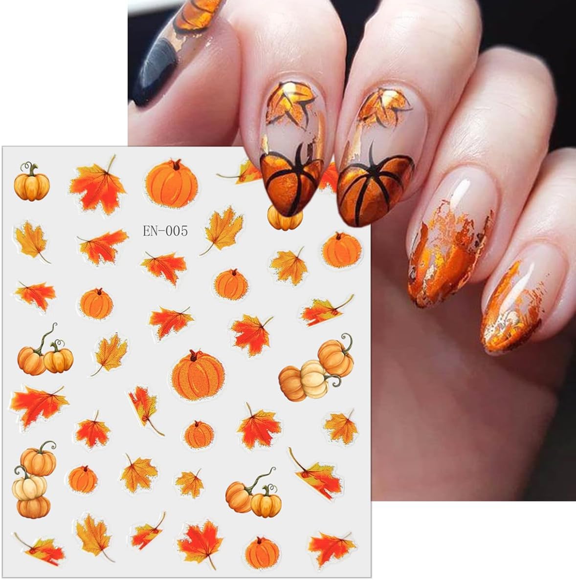 8 Sheets Autumn Maple Leaves Nail Stickers for Thanksgiving Pumpkins, Fall Fruit, Ginkgo Leaf - 3D Self-Adhesive Decals for Women Nail Art Design