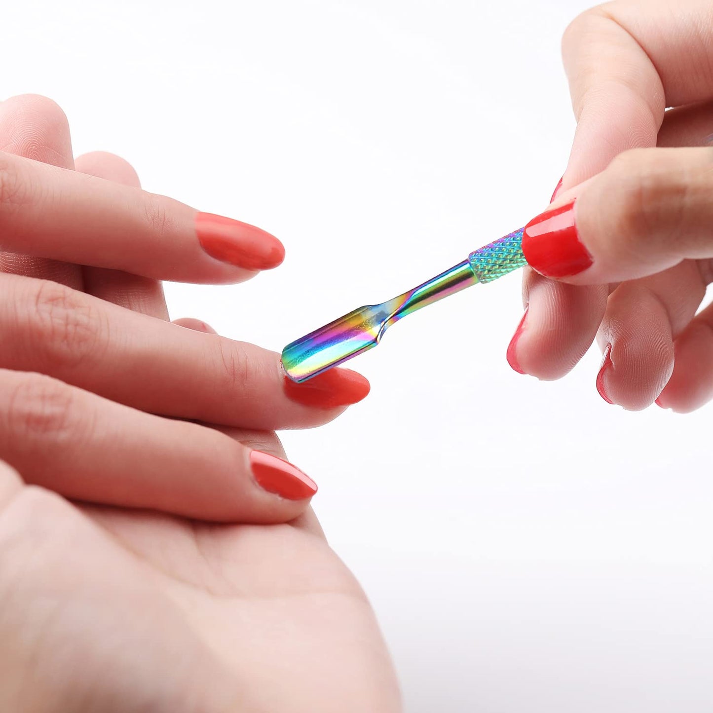 2PCS Cuticle Pusher and Cutter with Storage Case,Professional Cuticle Pusher Nail Polish Remover Stainless Steel Manicure Tool Set,Durable Pedicure Manicure Tools for Fingernails Toenails (Chameleon)