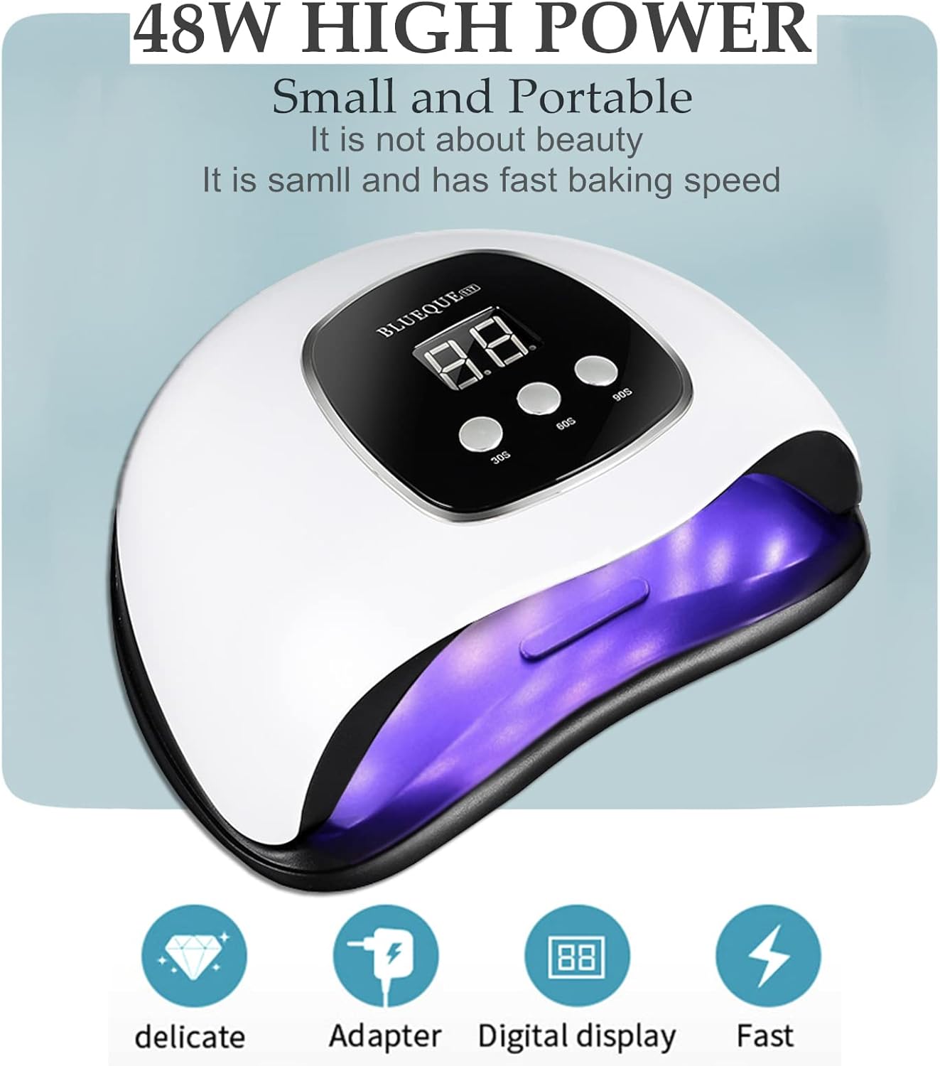 BIGBEAR UV Light for Nails, 48W LED Nail Light for Gel Polish, Fast Nail Dryer with Automatic Sensor, Timer Setting, Small and Portable, UV LED Nail Lamp for Fingernail and Toenail