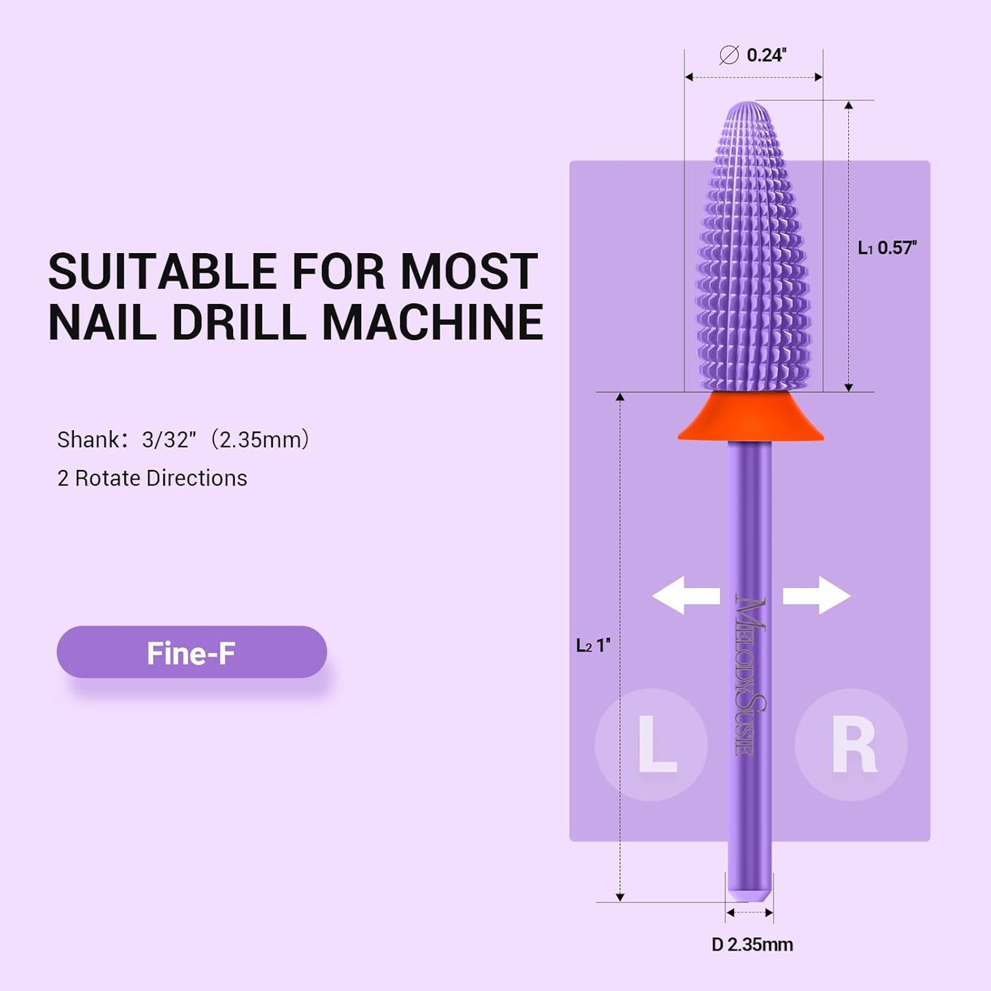 MelodySusie Typhoon Nail Drill Bits, 3/32'' Carbide Tungsten Multi-function Bits, Fast Remove Acrylic or Hard Gel for Manicure Pedicure Salon Professional or Beginner, Purple, Fine