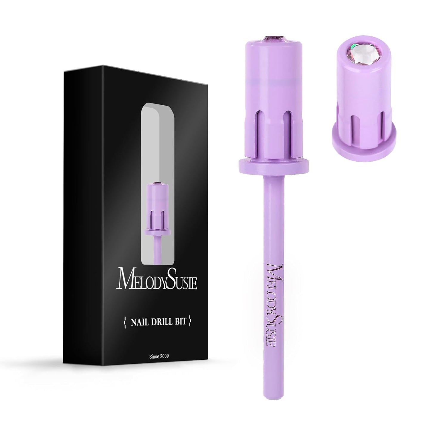 MelodySusie Crystal Top Mandrel Bit for Nails, 3/32'' Easy Off Nail Drill Bits for Sanding Bands, Suitable for Acrylic Nails Gel Manicures and Pedicures, Purple