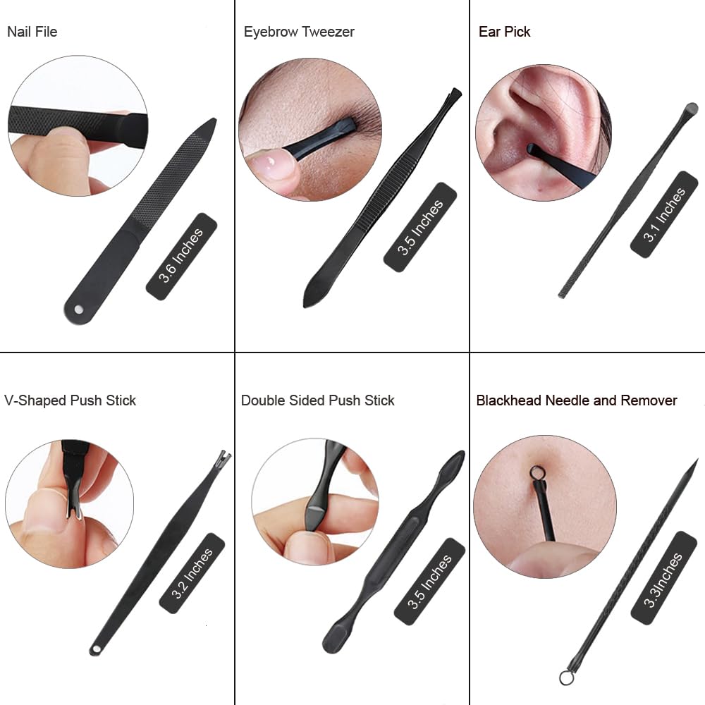 ZIZZON Travel Mini Manicure set Nail Clipper set 10 in 1 Stainless Steel Pedicure Care Grooming kit with Case(Black/Red)