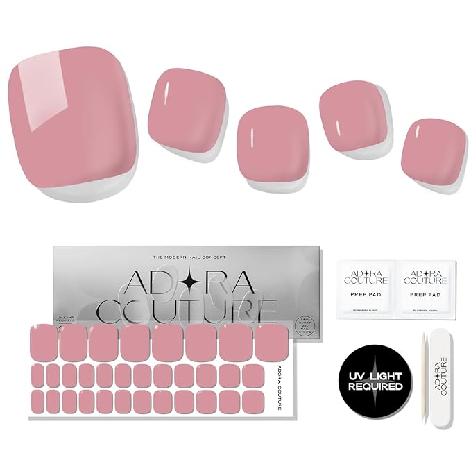 Semi Cured Gel Nail Strips - 32 pcs Gel Pedicure Stickers, Easy to Apply & Remove Toenail Stickers, Salon Quality At Home & Long Lasting - UV Nail Lamp Required - Pink Mauve P