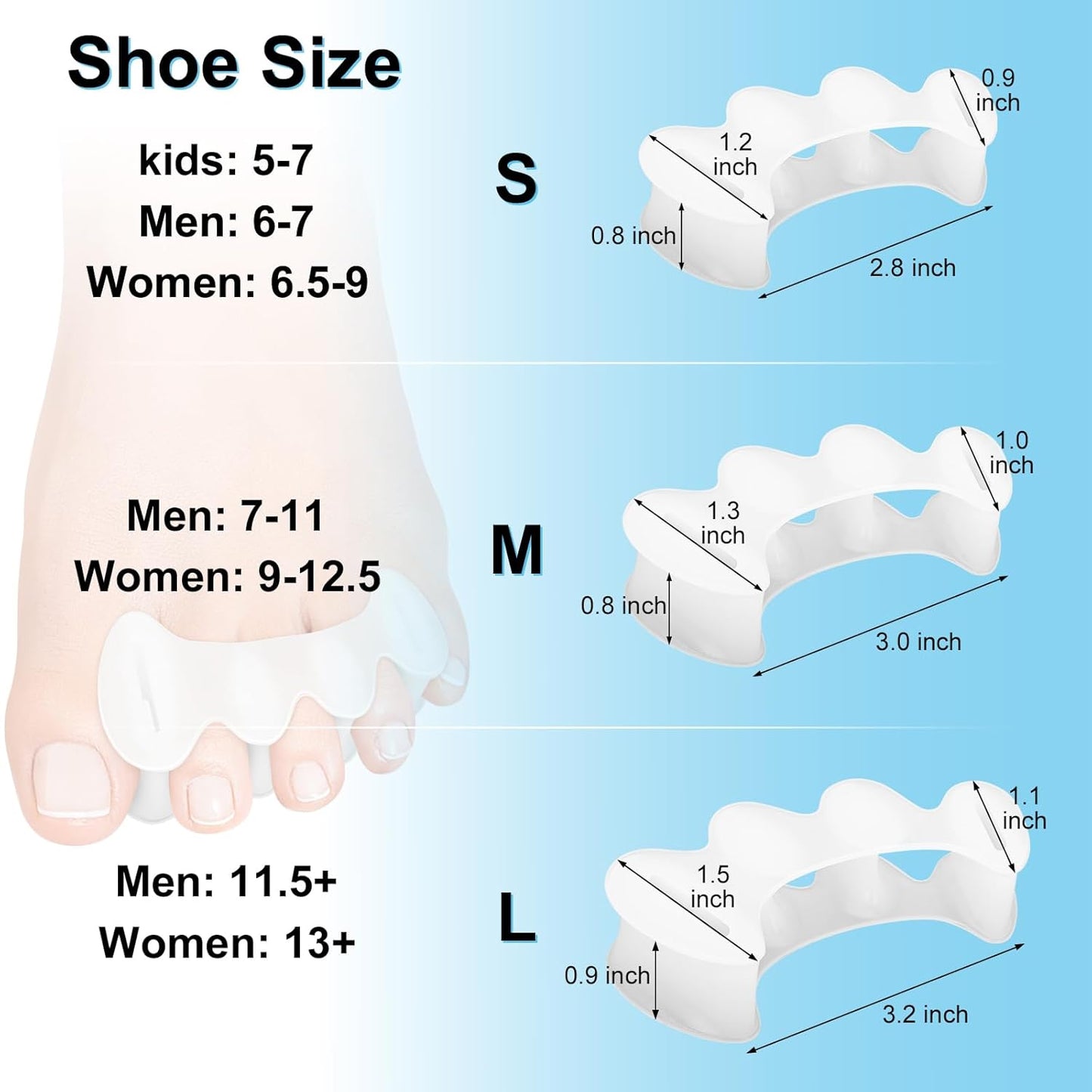 2Pairs Toe Spacers for Women and Men, Toe Separators for Correct Bunion, Relieve Feet Pain, Foot Alignment, Toe Straighteners for Hammertoes, Plantar Fasciitis (Medium)