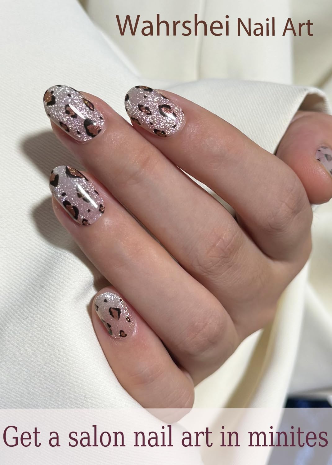 Semi Cured Gel Nail Strips, Leopard Cat Eye 20pcs Adhesive UV Sticker, Wraps for Home Manicure DIY