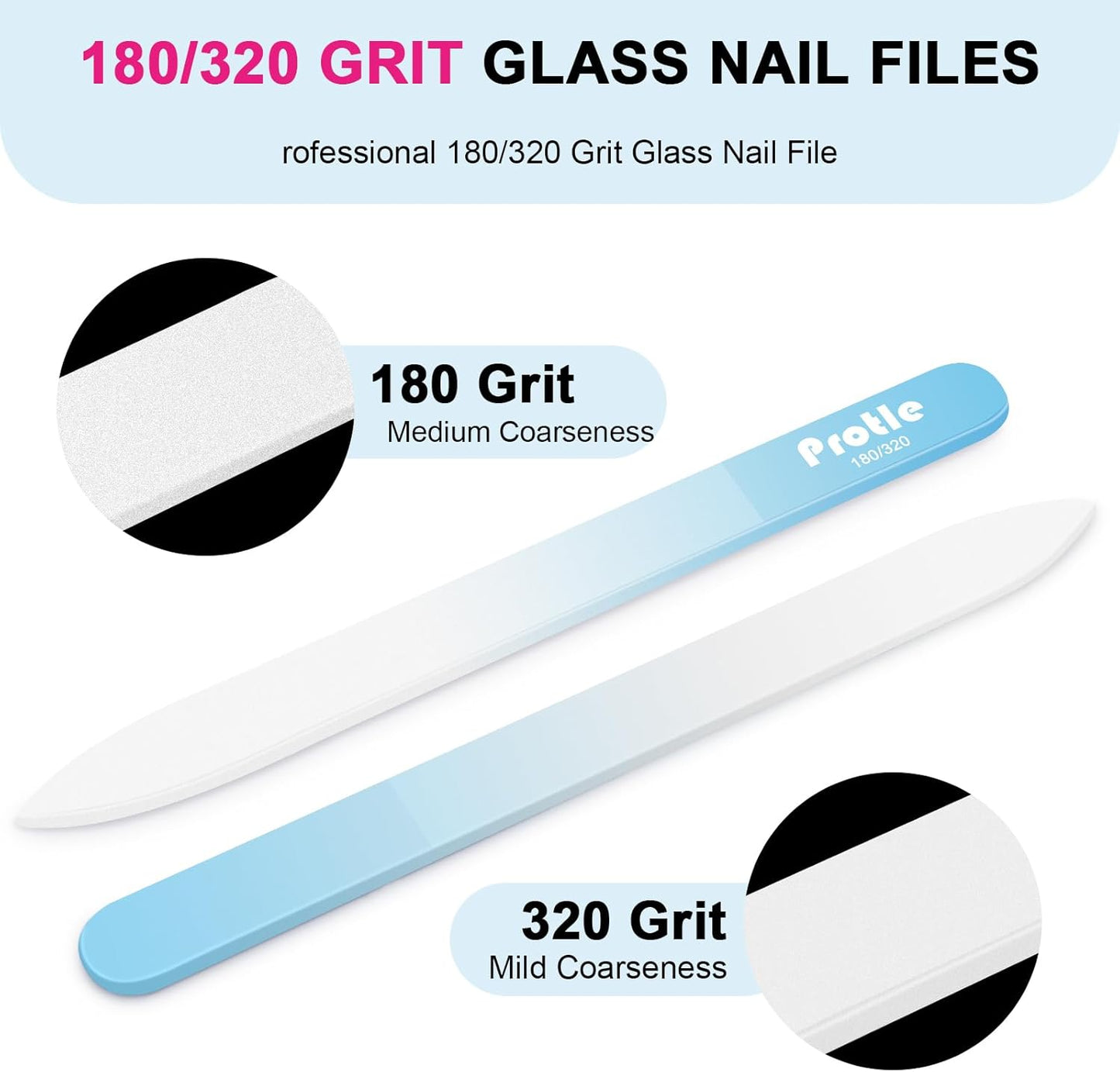 Glass Nail Files for Natural Nails,1Pack Double Sided 180/320 Crystal Nail Filer with Case,Professional Fingernail Files for Women Girls Gifts (Blue)