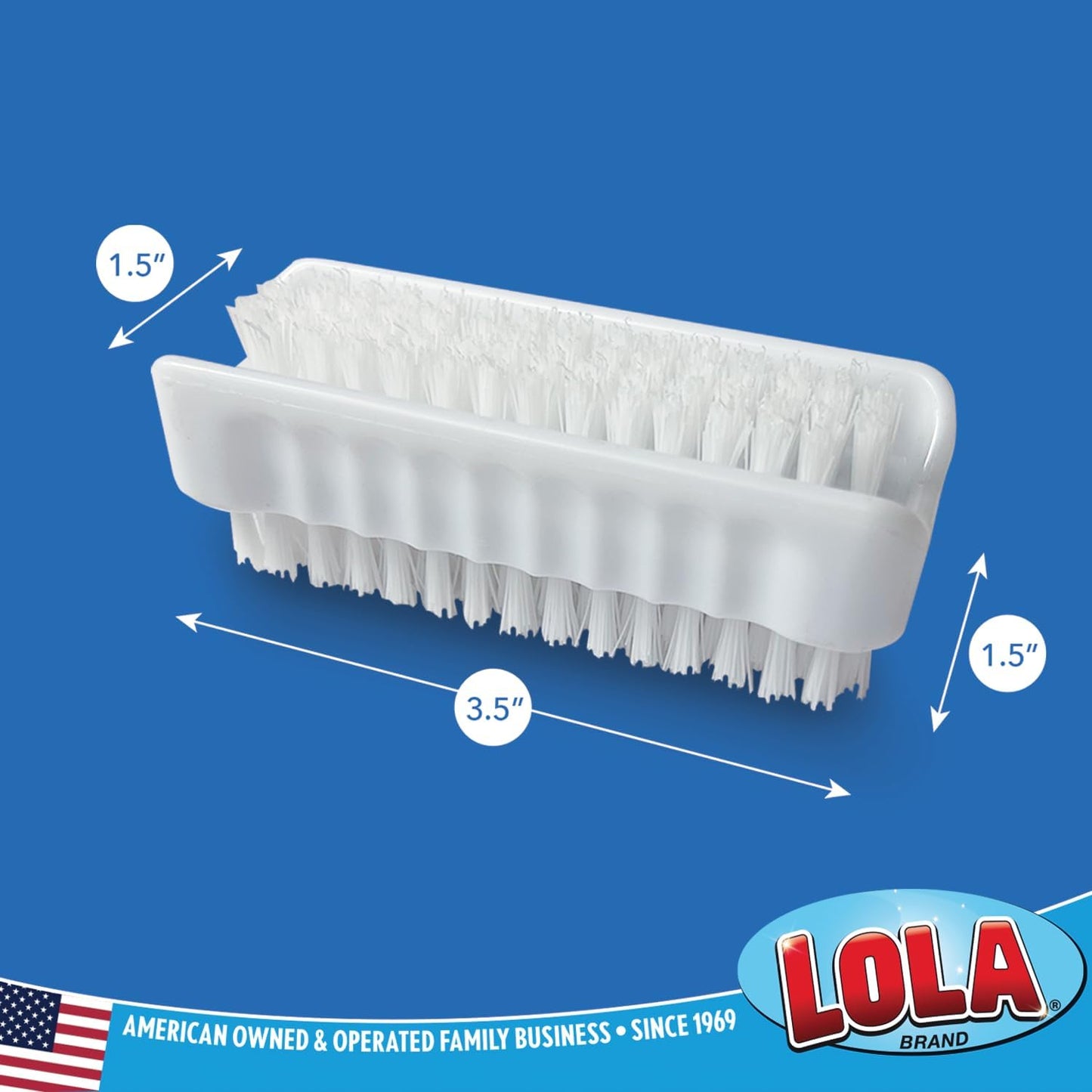 LOLA Classic Hand & Nail Brush, 2 Sided - 3 Pack, Soft & Stiff, Long-Lasting, Comfortable No-Slip Grip, Cleans Hands & Fingernails, White