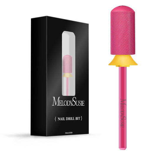 MelodySusie Safety Nail Drill Bits, 3/32'' Smooth Round Top Large Barrel Carbide Bits, Suitable for Manicure Pedicure Cuticle Gel Polishing, Beginners Bits, Pink Blossom, Series Bit-S, XF