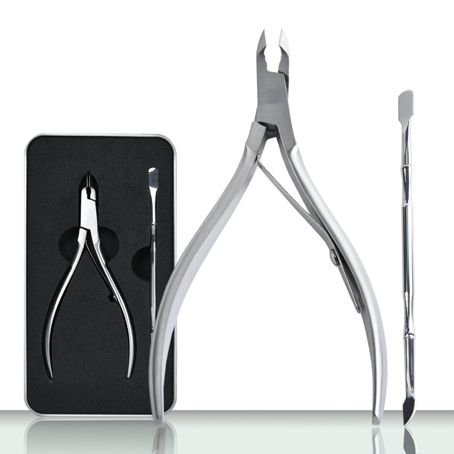 Guowall 2pcs Cuticle Trimmer Remover and dead skin pusher Personal Beauty Care Tools Manicure Set with Metal Storage Box