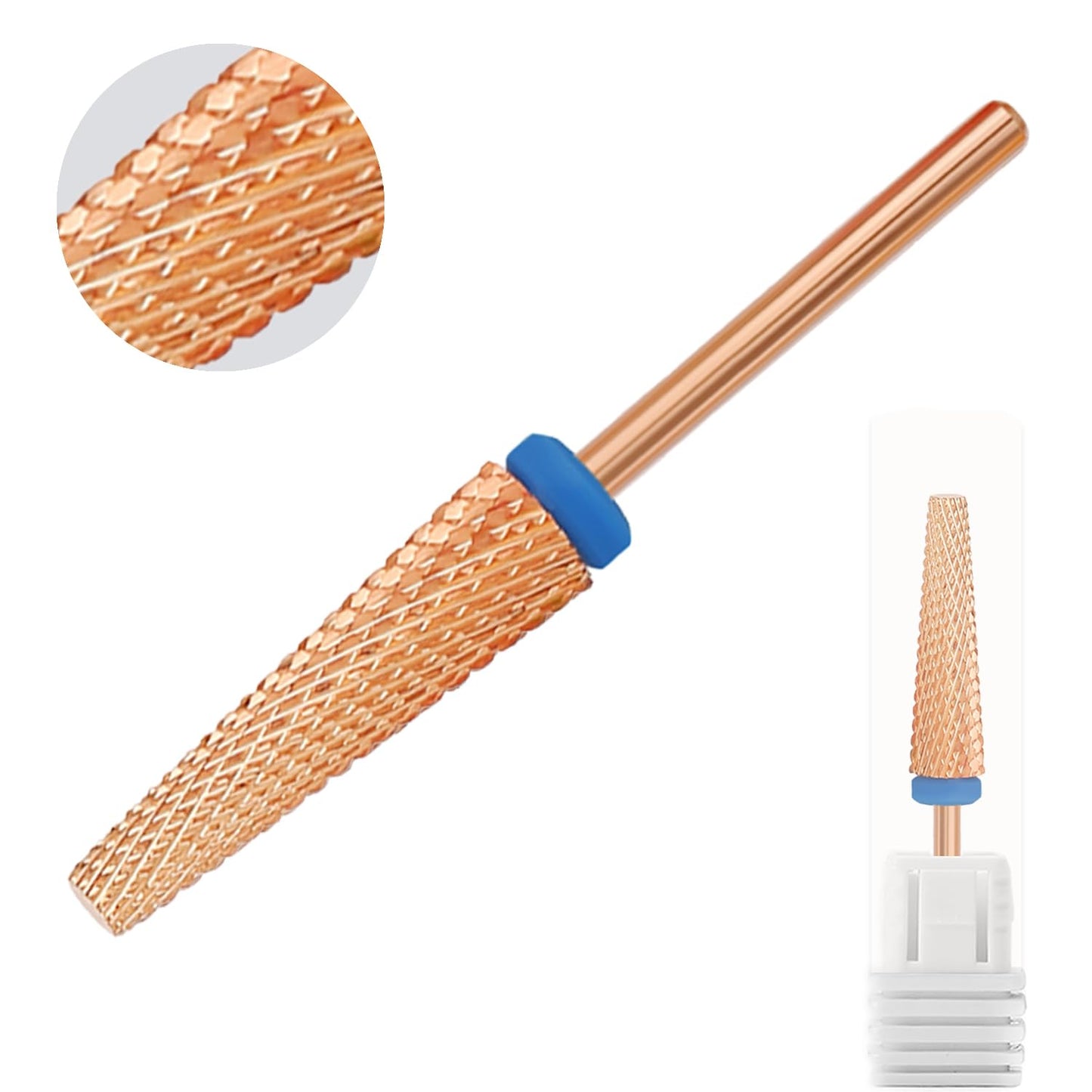 Super Long 5 in 1 Nail Drill Bits, Professional 3/32'' Carbide Tungsten Two Way Rotary Nail Cleaner Nail Bits, Suitable for Manicure Pedicure Cuticle Gel Polishing Acrylic Nails (Rose Gold, Medium-M)