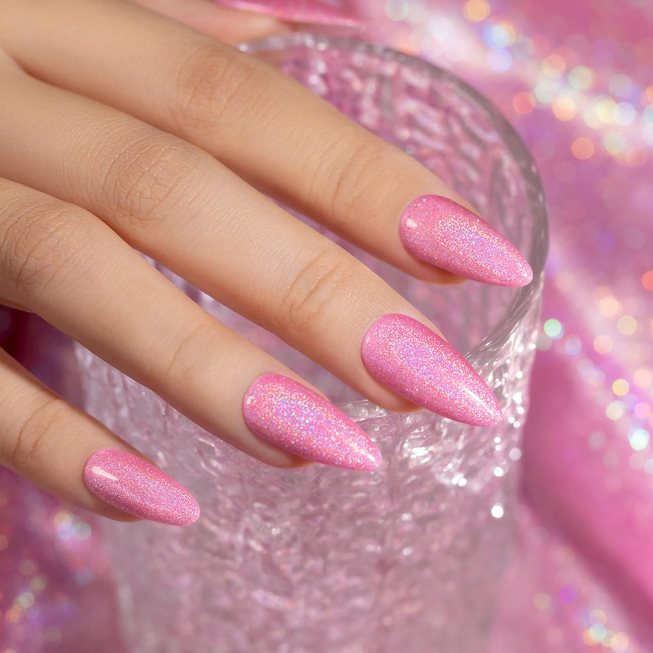 RARJSM Hot Pink Holographic Gel Nail Polish Rainbow Glitter Reflective Iridescent Gel Polish Curing Required Unicorn Mirror Chrome Laser Effect Soak off for Summer DIY Salon Home Manicure 7.5ML