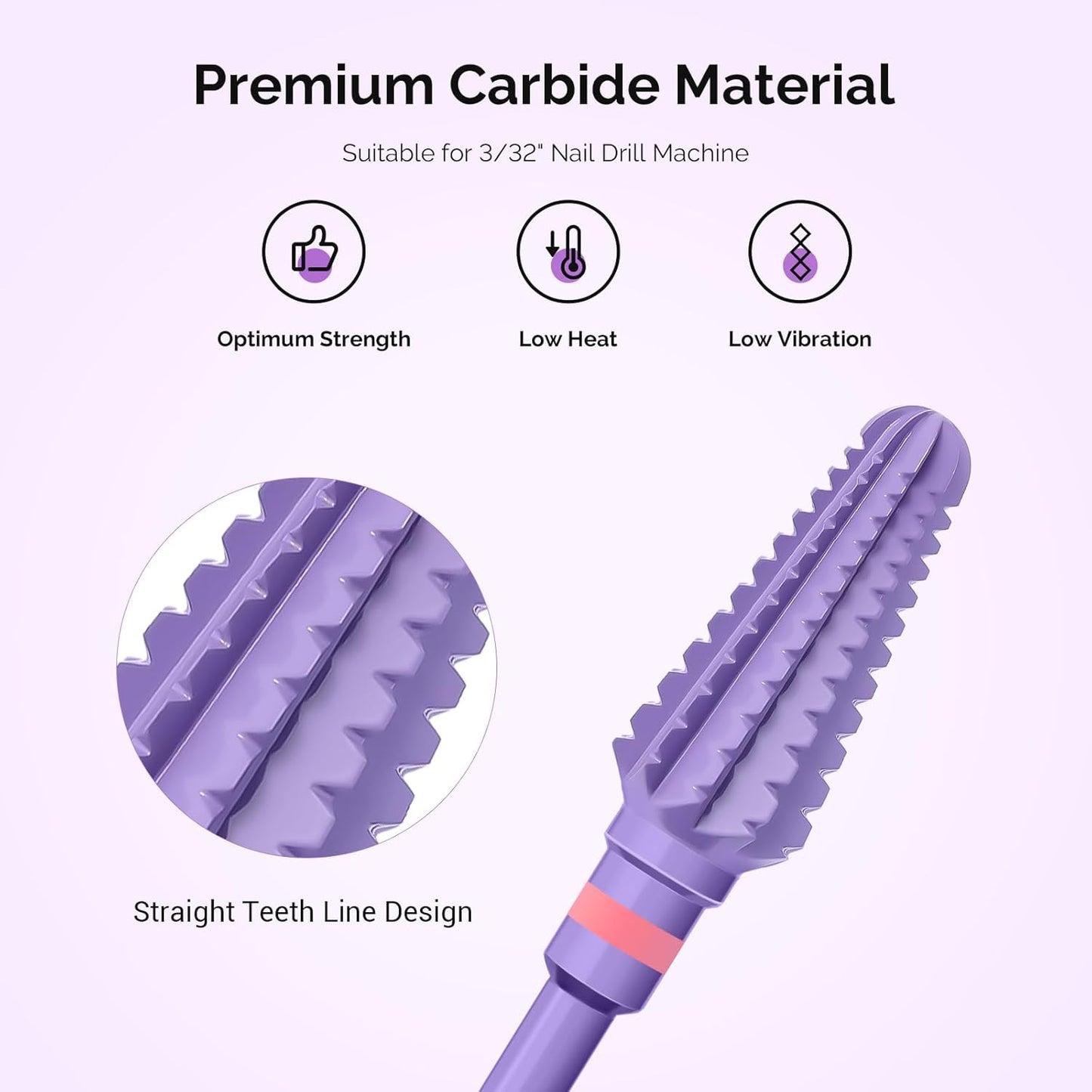 MelodySusie Professional Tornado 3/32'' Nail Drill Bits, Carbide Tungsten Multi-function Bits, Suitable for Manicure Pedicure Cuticle Gel Polishing, Salon Bits, Series Bit-X, Purple, 3XC