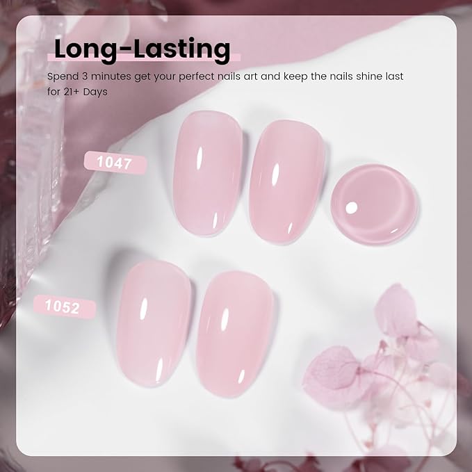 RARJSM Pastel Pink Gel Nail Polish 2pcs Set,Gel and Lacquer Combo,Purle Pink Air Dry Nail Lacquer and Nude Pastel Pink Gel Polish LED UV Curing Requires French Manicure DIY Nail Art Home Salon 15ml