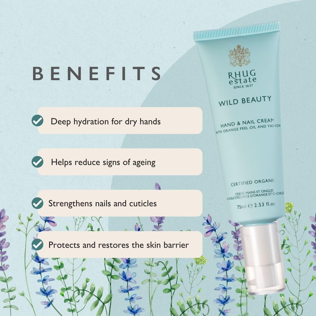 Rhug Wild Beauty.- Hand & Nail Cream with Orange Peel Oil and Yarrow | Nourishing Moisturizer for Hands | 75ml | Made in the UK