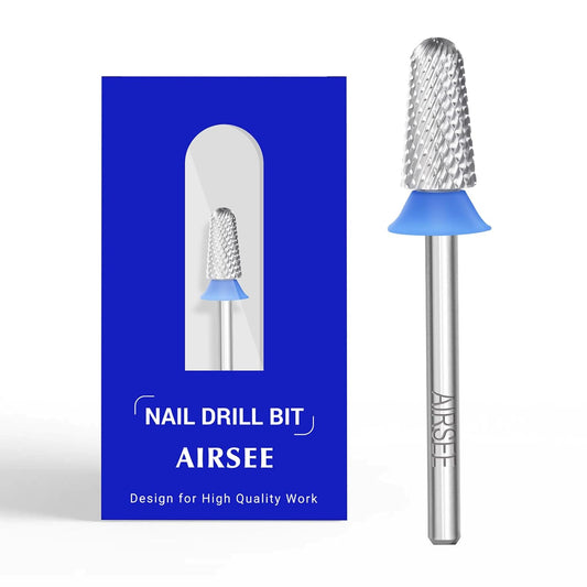AIRSEE Tungsten Carbide Acrylic Nail Drill Bit Efile Electric File Machine Head Tip for Manicure Polishing Art Remove Gel 3/32" 2 Way Safety Use Big Ball Top Tapered Bit Plus Cone Shape Medium-M