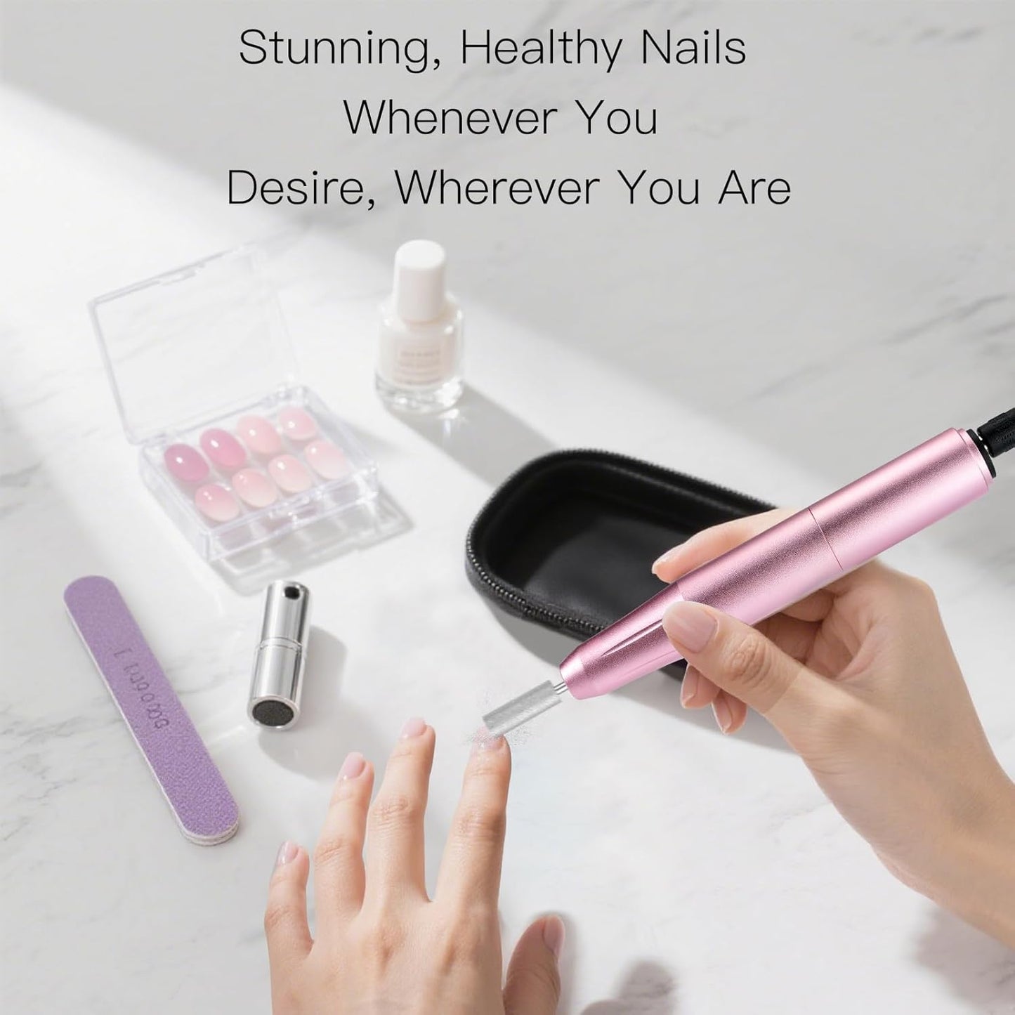 LKE Electric Nail Drill & File Kit,Professional Manicure Pedicure Tools for Acrylic Gel Nails,Nail Drill Bits Bands for Home & Salon Use(New-Rose Gold)