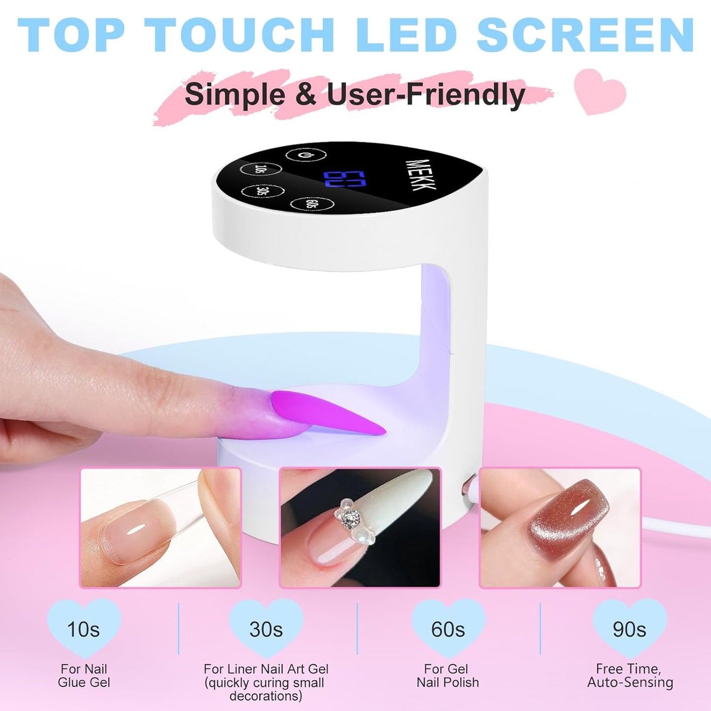 MEKK Mini UV Light for Nails,Peach-Shaped Mini UV LED Nail Lamp with Auto-Sensor,8 Beads,16W,4 Timer,Professional Flash Cure Nails Lamp Small Gel Nail Light for Salon & Home DIY Use