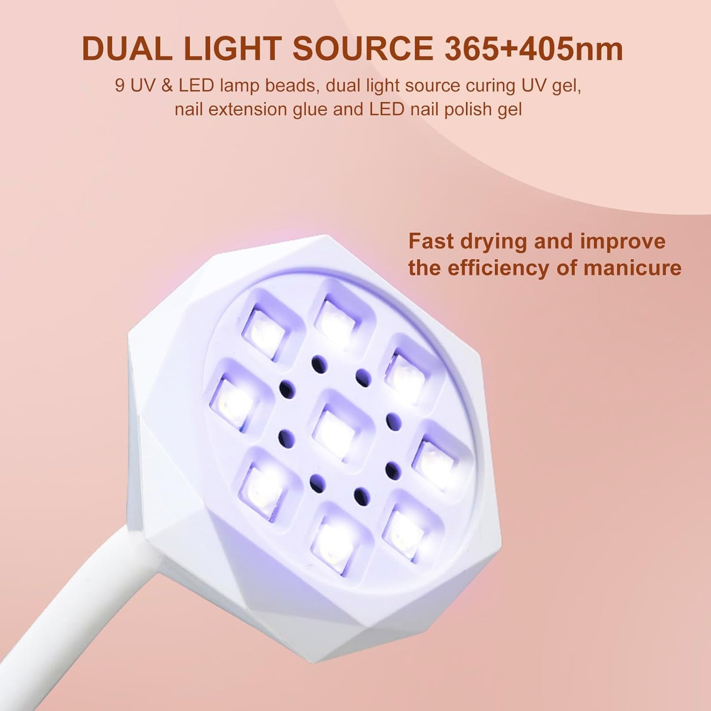 LED UV Nail Lamp Rechargeable 27W Mini UV Light for Gel X Nails Extension,Cordless Portable Nail Dryer 360°Rotatable Gooseneck Polish Curing Lamp with 2 Timer,Hands Free Flash Cure Light for Nail Art