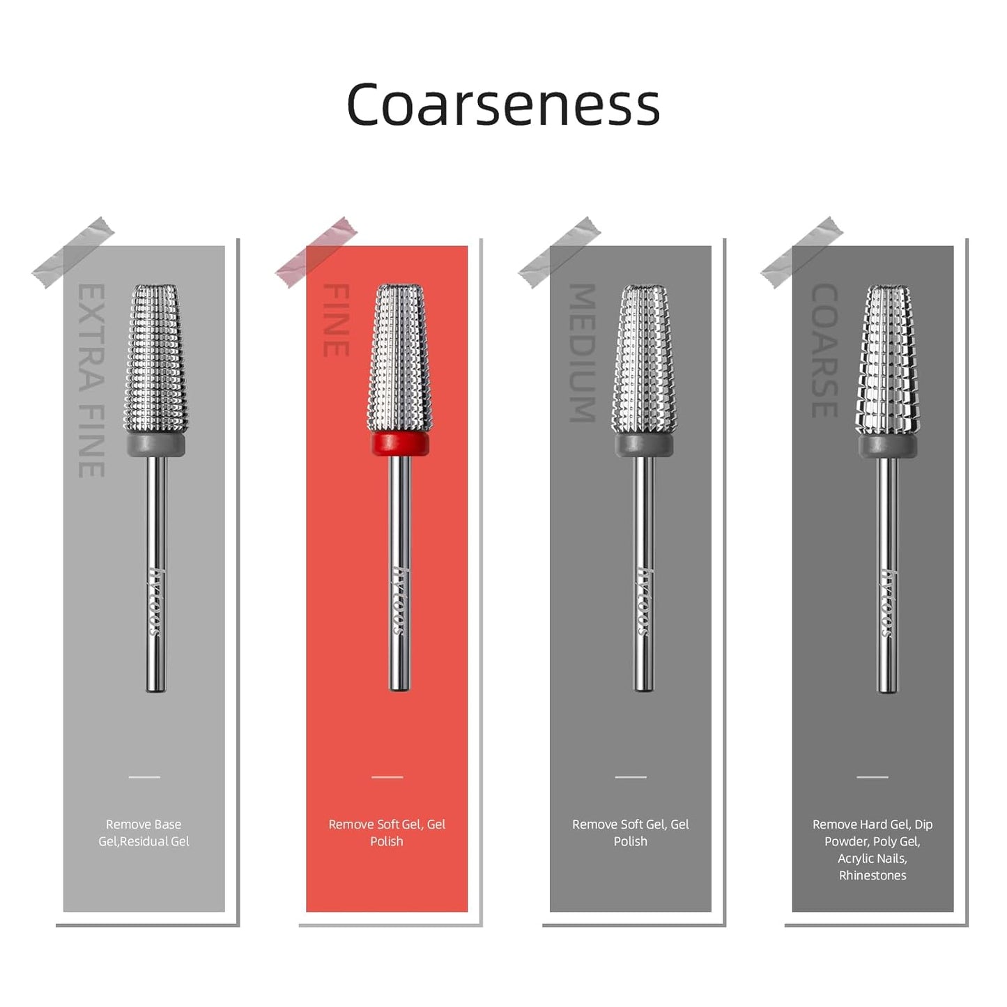 Fine 5 in 1 Nail Drill Bits, Safety Carbide Nail Bit, Straight Cut Tapered Drill Bits for Nails, 3/32 Two-way, Electric Manicure Drills Accessories