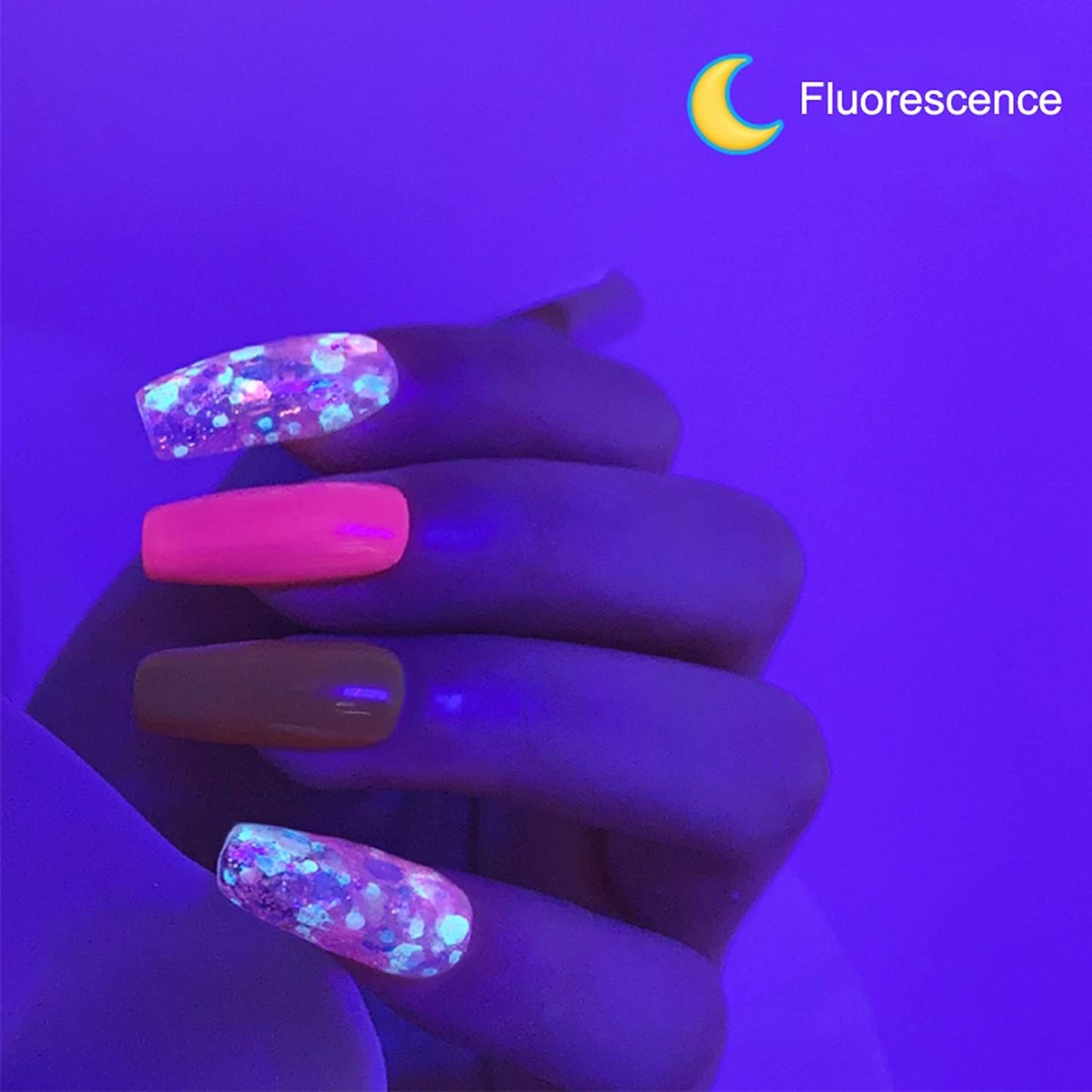 Luminous Nail Glitter Sequins Fluorescent Iridescent Mixed Hexagon Flakes Decoration Holographic 3D Glow Ultra-Thin Confetti Nails Supplies for Women Girls Manicure Tips DIY Crafts Makeup (6 Colors)