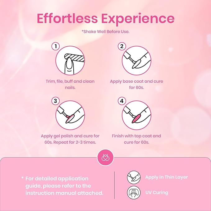 Beetles Pink Gel Nail Polish Set - 6 Colors Shimmer Nail Polish Nail Kit Hot Pink Pearl White Glitter Color Gel Pink Reverie Collection Soak Off Uv LED Nail Lamp Gift for Women & Girls