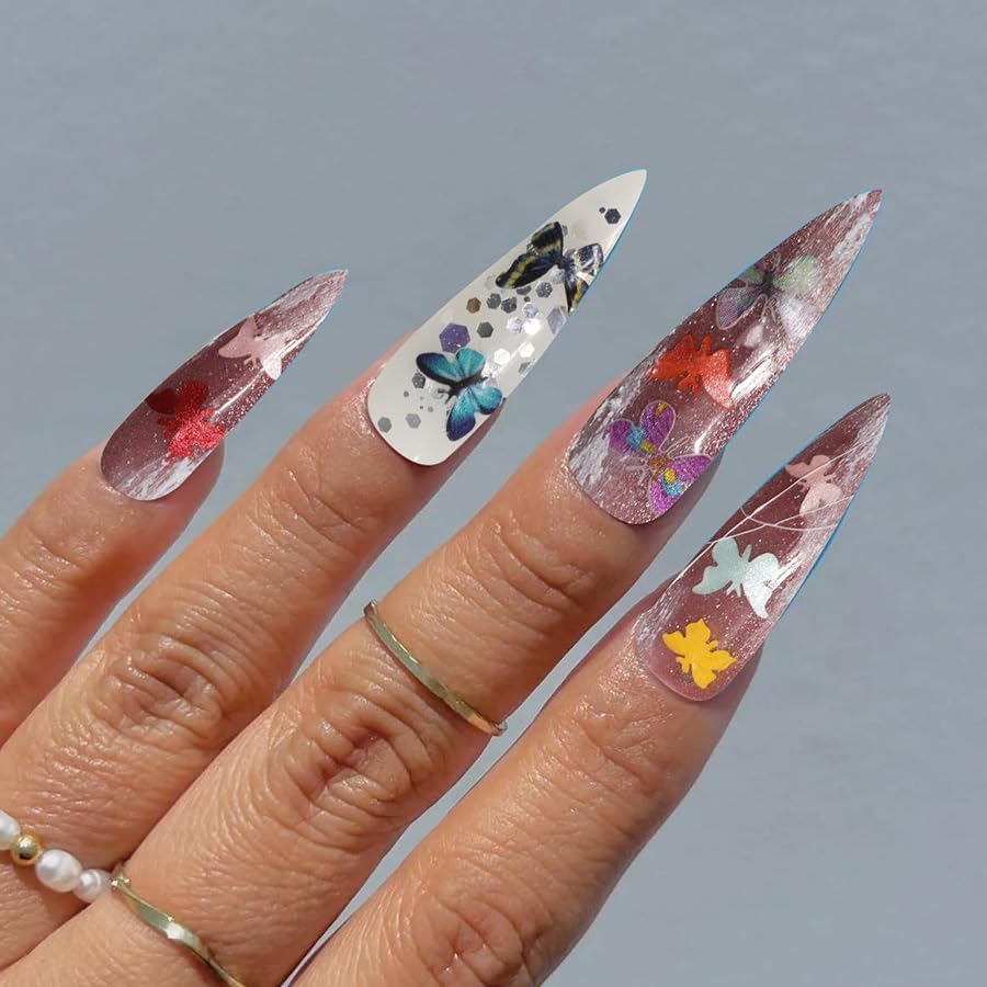 600Pcs 3D Flower Nail Art Charms Sequins Decals Colorful Mixed Butterfly Design Slice Nail Flowers Ultra Wood Pulp Flakes Sequins 2