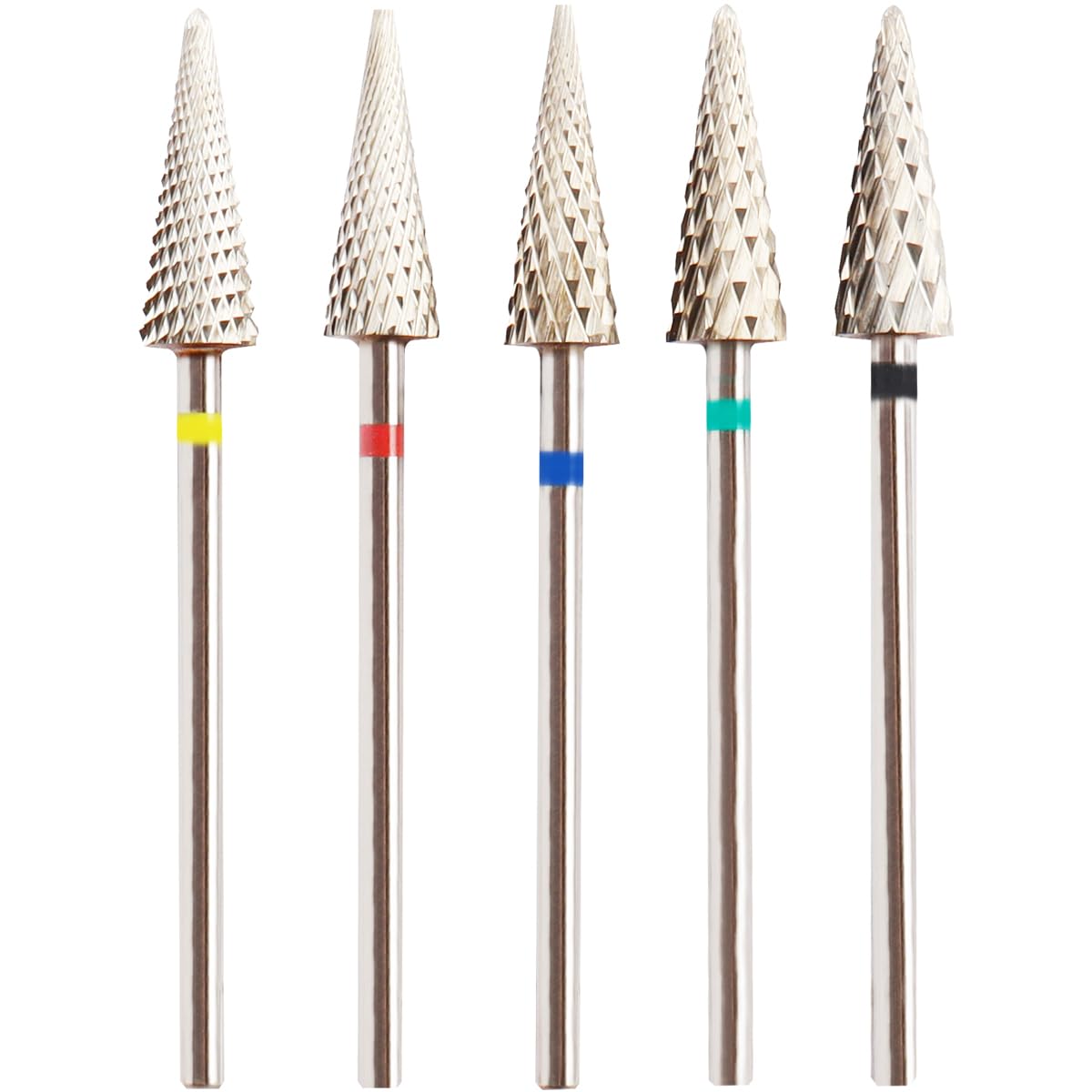5Pcs Tungsten Carbide Nail Drill Bits Set, 3/32" Shank Fine Drill Bit for Acrylic Nails, XC, C, M, F, XF, 5 in 1 Drill Bits for Nail Care, Gel Removal, Cuticle Polishing