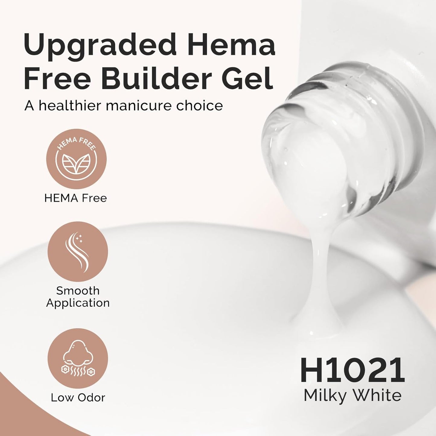 MelodySusie Hema Free Milky White Builder Nail Gel for Nails Thickening, 0.5 Fl Oz, Soak Off UV Extension Gel, Nail Art Design Salon DIY Manicure at Home for Women H1021