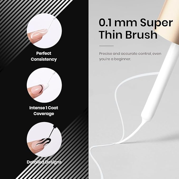 beetles Gel Polish Nail Art Liner Gel Polish Set- 2 Popular Black White Colors Nail Polish Gel Paint for Swirl Nails Built Thin Nails Art Brush in Gel Pens UV Soak off Gifts for Women