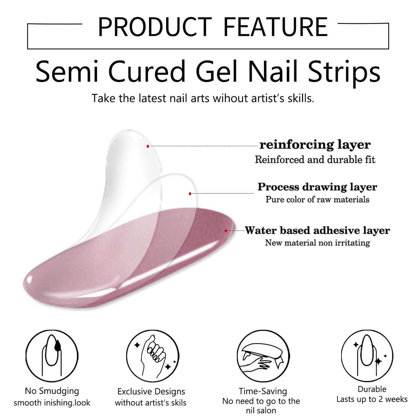 WOKOTO 1 Sheet Semi Cured Gel Nail Strips With Wood Stick, Nail File & Prepared Pads, 20 Tips Pink Flowers Semi Cured Nail Polish Strips, Harden With UV Light Gel Nail Wraps Stickers For Women Girls