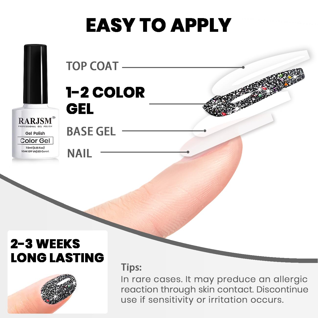 RARJSM Reflective Glitter Gel Polish Black Sequins Sparkling Glitter Iridescent Shimmer Gel Disco Glitters Sparkle Diamond Holographic Gel Soak off Nail Art Design Salon DIY at Home