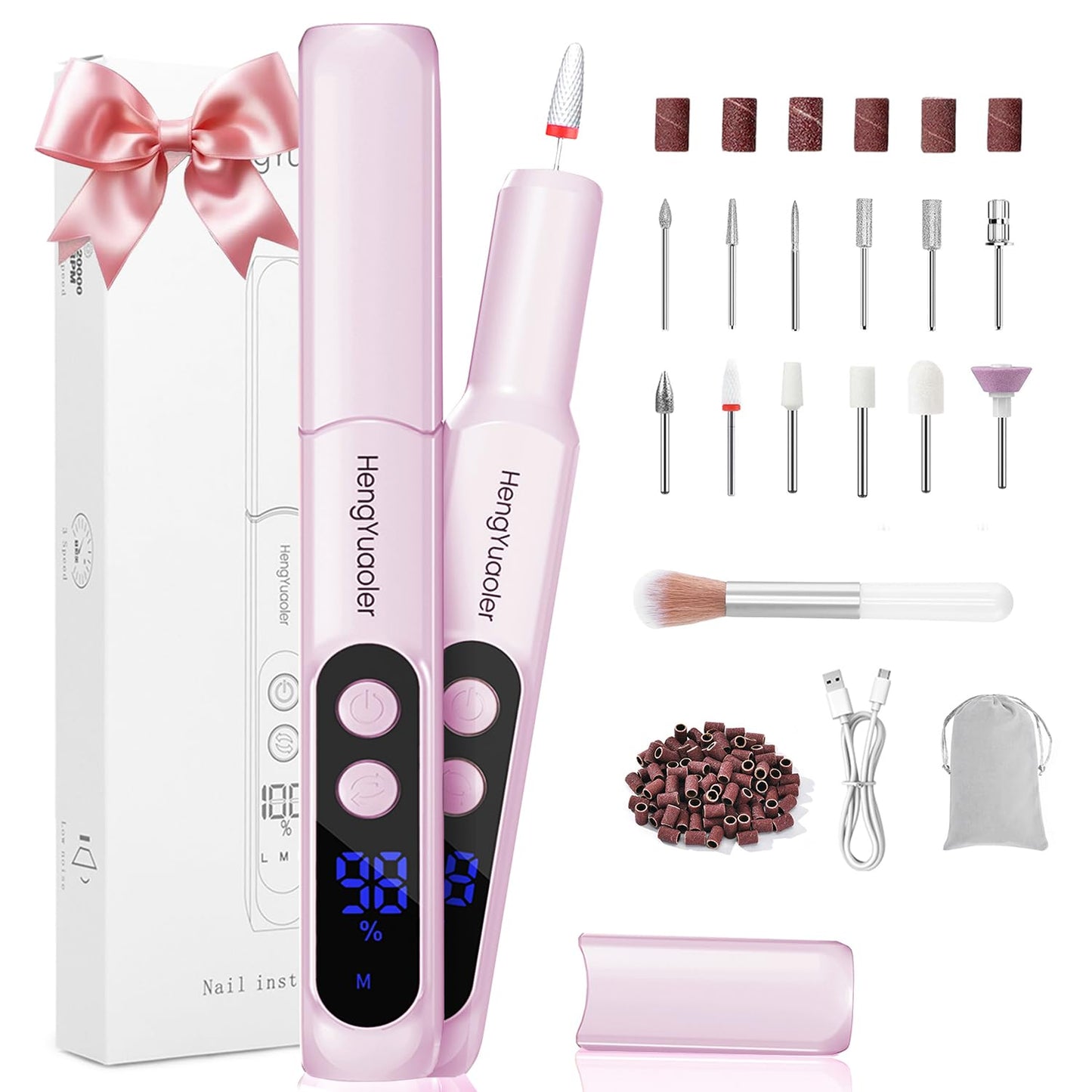 Cordless Electric Nail Drill Professional 3 Speeds Nail Drill Kit for Acrylic Gel Dip, USB Portable Rechargeable 20000 RPM Efile Manicure Pedicure Polishing Shape Tools(Purple)