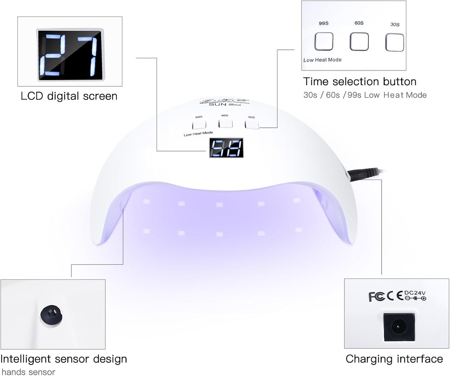 Gel UV LED Nail Polish Lamp, LKE Nail Dryer 40W LED Light with 3 Timers Professional for Nail Art Tools Accessories White