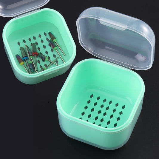 Nail Tool Sterilizer Box Plastic Sterilization Tray for Nail Art Accessories Tools, Portable Disinfectant Container Soaking Box with Strainer for Nail Drill Bits Manicure Cleaning Equipment