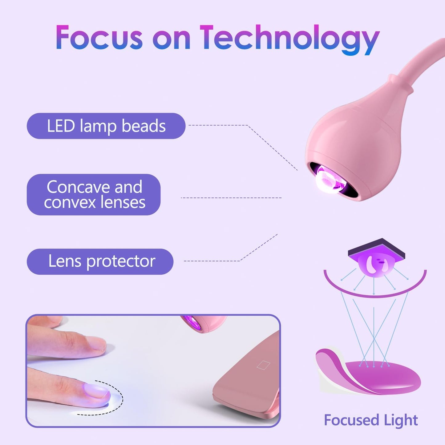AORAEM UV Nail Lamp Rechargeable Gooseneck UV Light for Gel Nails Touch Flash Cure Lamp Nail Dryer with Clamp, Portable LED Gel Light 3 Level Timing Home Professional DIY Manicure Salon (Pink)