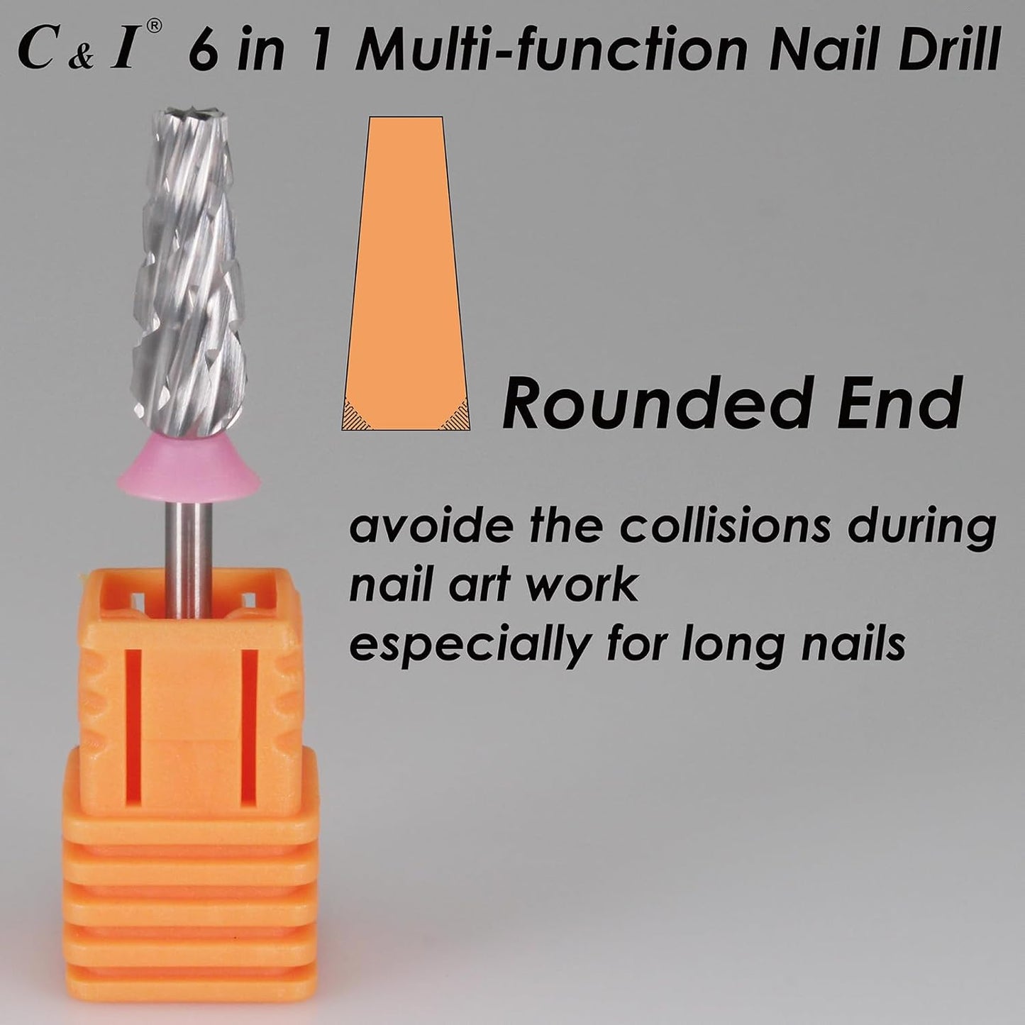 C & I Nail Drill Bit 6 in 1 Multi-function Rounded End E File, Tungsten Steel CNC Overall Cutting, Manicure Tool for Nail Tech Quick Remove Nail Gels, Acrylic Nails (Original, Triple Coarse -3XC)