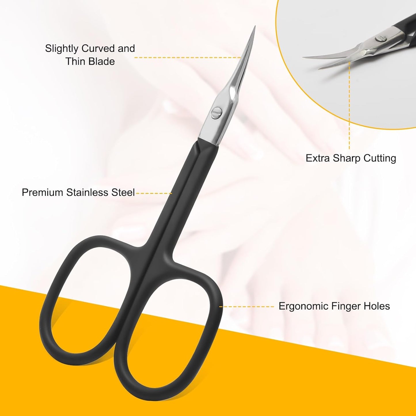 CGBE Cuticle Scissors Extra Fine Curved Blade, Super Slim Manicure Scissors for Cuticles Professional Small Scissors with Precise Pointed Tip Grooming Blades, Eyebrow, Eyelash, and Dry Skin - Black