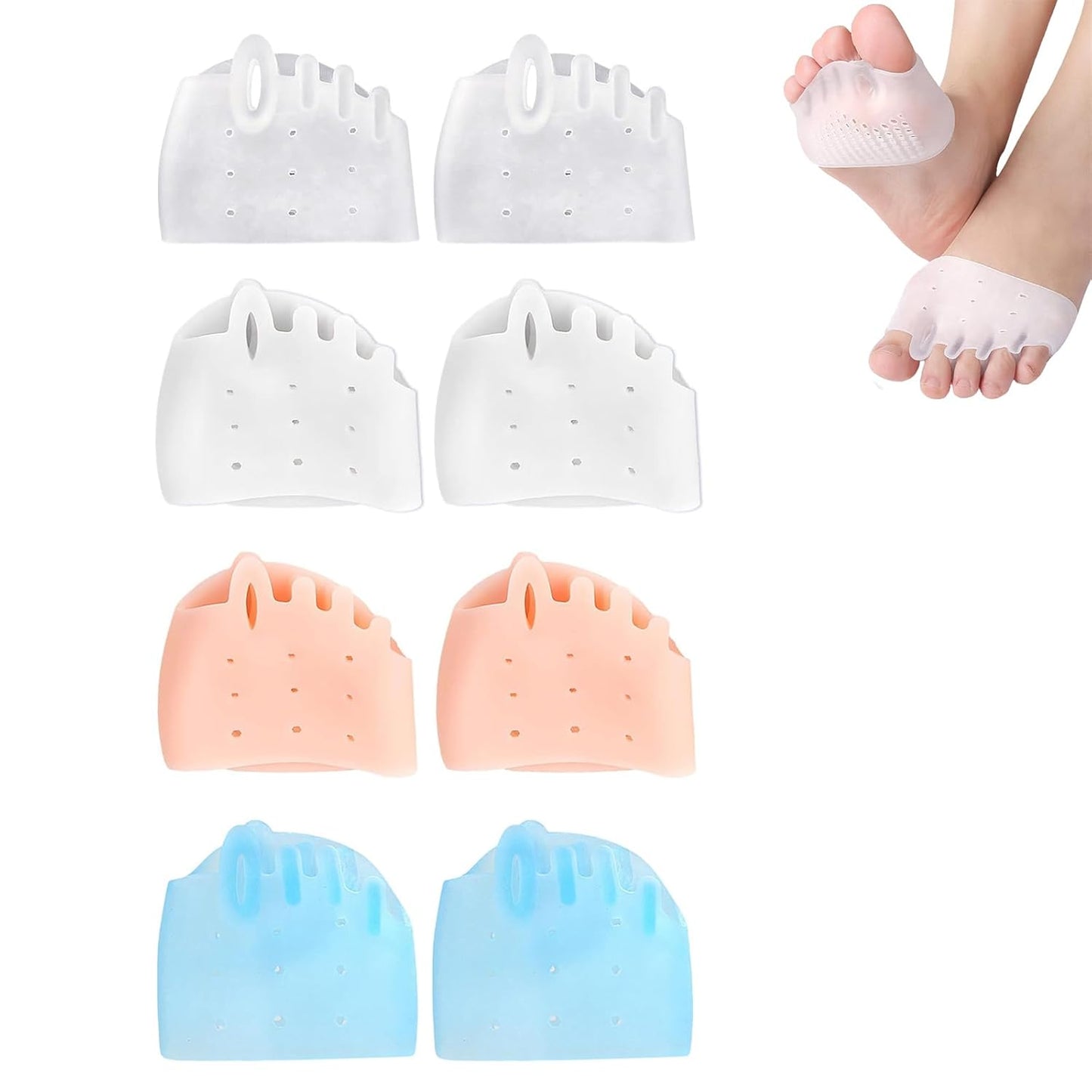 Toe Sleeves, 4 Packs Cove Silicone Toe Separators for Women & Men, Breathable Soft and Comfortable Gel Foot Cushions, Ideal for Daily Wear (4 Pairs, Multiple Colors）