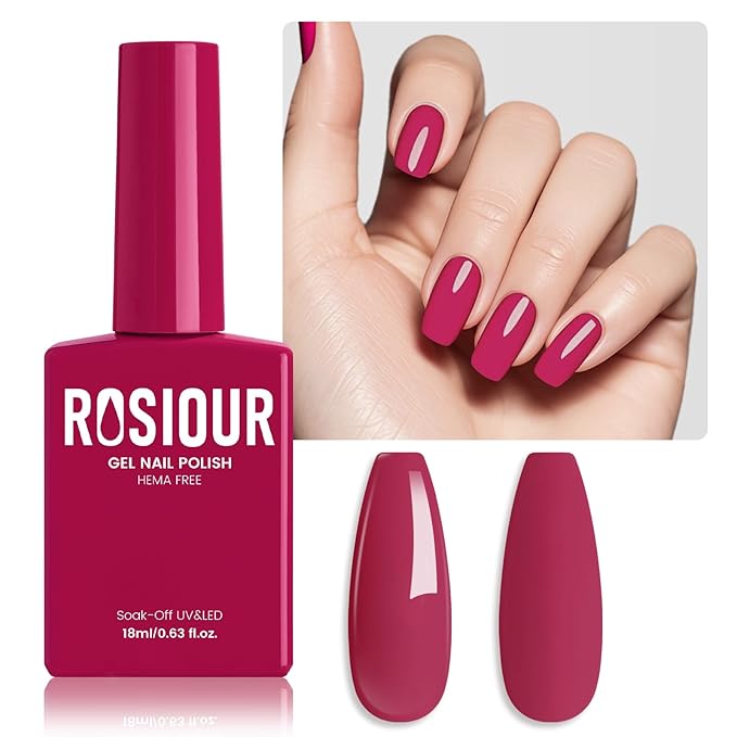 Red HEMA-Free Gel Nail Polish, 18 ML Plum Red Color Gel Polish for Women, Same Color Same Bottle Soak Off U V Gel Polish, Long-Lasting Professional Gel for Nail Art Salon & Home DIY Manicure