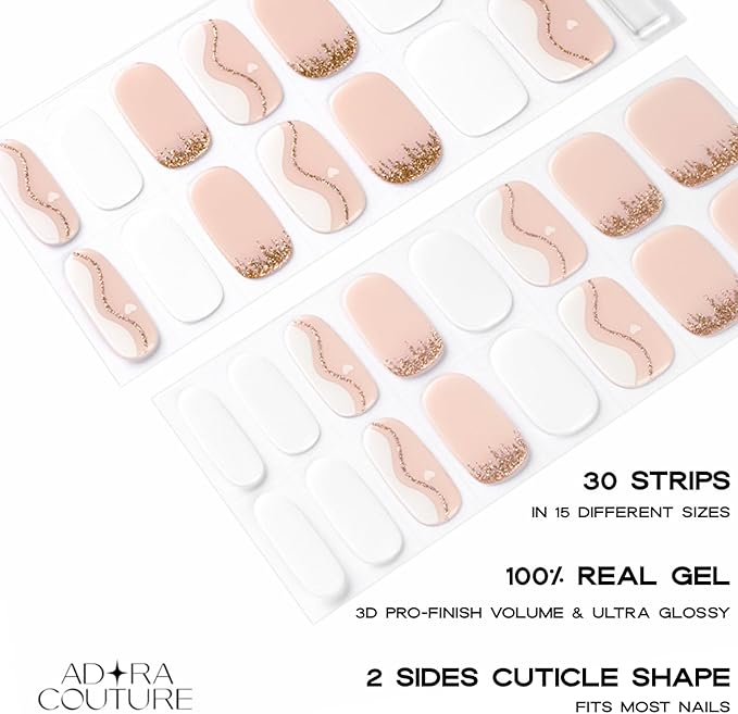 Semi Cured Gel Nail Strips with 30 Pieces - Salon Quality Manicure Kit for Women Easy Application Wraps Includes Prep Pads Nail File Wooden Stick, UV Light Required (Pink Swirl)