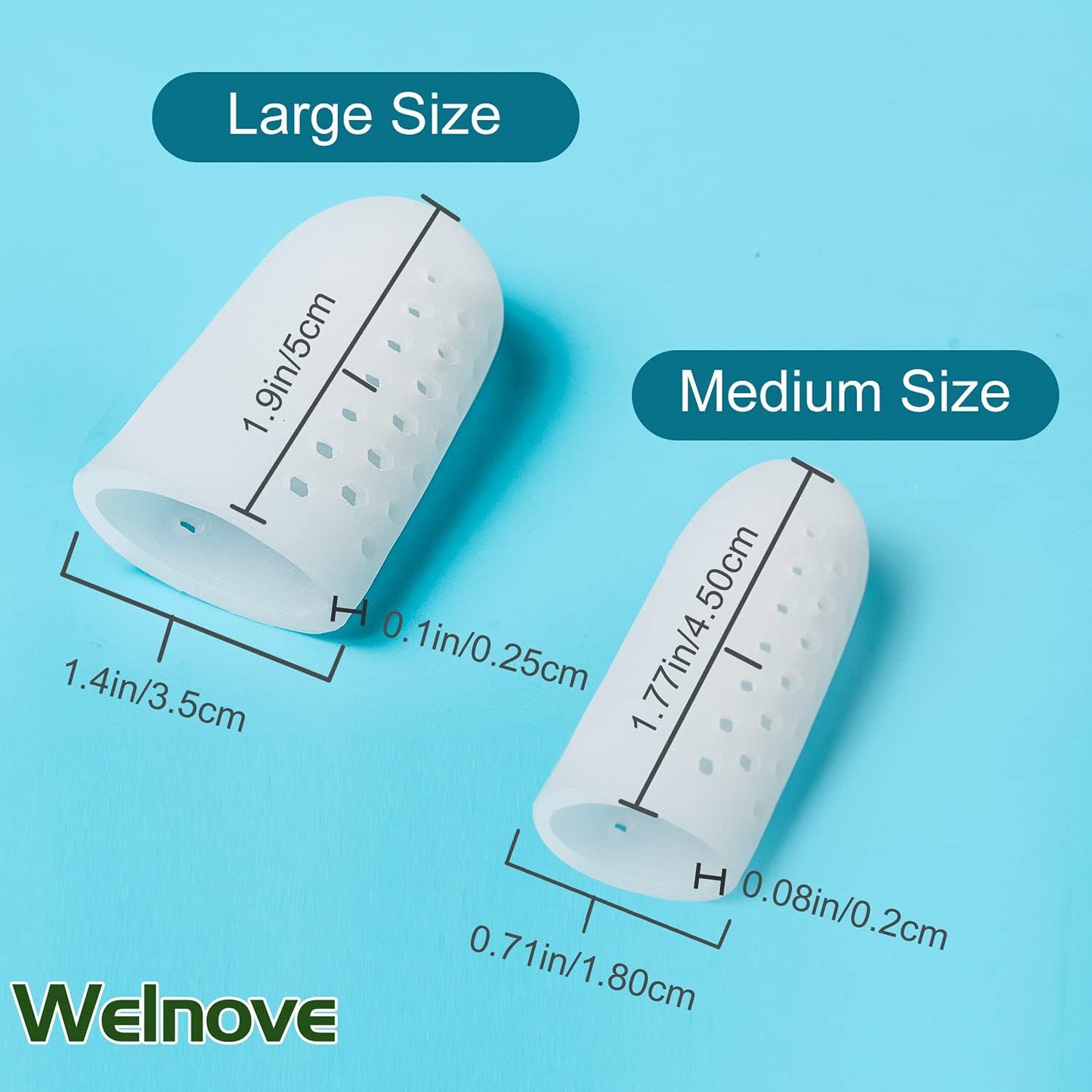 Welnove Pack of 16 Toe Protectors, Gel Toe Caps, Breathable Toe Sleeves, Pain Relief and Prevention for Corns, Blisters and Ingrown Toenails (10 Large for Big Toes + 6 Medium for Small Toes) - White