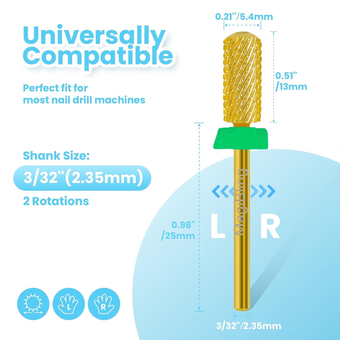 Small Barrel Nail Drill Bits Round Top, 3/32'' Safety Tungsten Carbide Bits, Two-way Rotation, Suitable for Manicure Pedicure Cuticle Gel Polishing, Technicians Bits, Grit: Coarse.