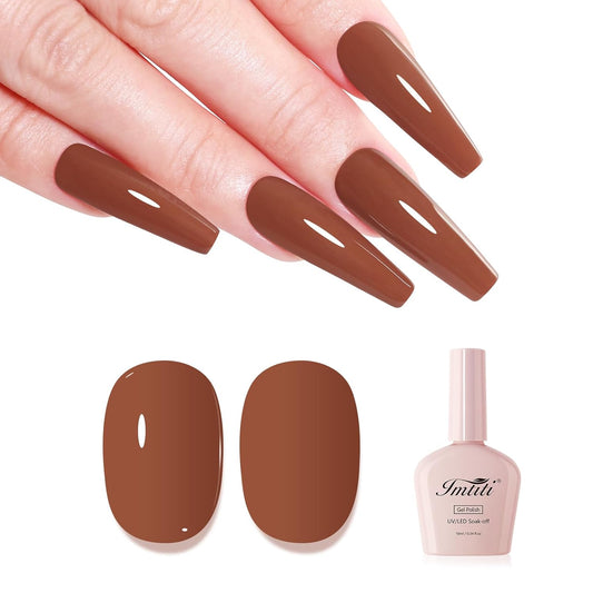 Imtiti Brown Gel Nail Polish, Mocha Brown Gel Polish Autumn Winter Soak Off UV LED High Gloss Art Manicure Salon DIY Design 10ML