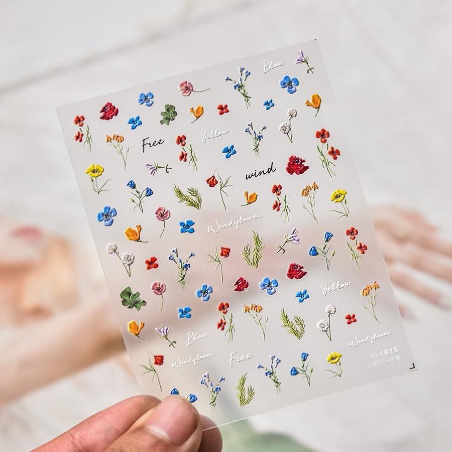 5D Embossed Flower Nail Stickers Flowers Nail Art Decals Nail Design Self Adhesive Nail Decals Flower Nail Art Spring Nails Decoration for Women DIY Manicure